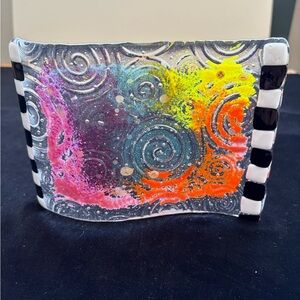 Circle of Happiness “Handmade Fused Art Glass Wave Original 8”x5.5”Freestanding